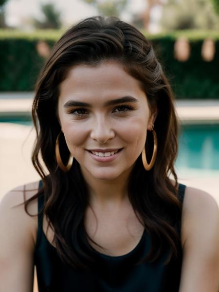 Realistic photo of a beautiful z03yd woman,1girl,solo,long hair,looking at viewer,smile,simple background,brown hair,dress,bare shoulders,brown eyes,jewelry,upper body,earrings,sleeveless,black dress,lips,sleeveless dress,crossed arms,black background,realistic,nose, soft lighting, professional Photography, Photorealistic, detailed, RAW, analog, sharp focus, 8k, HD, high quality, masterpiece<lora:z03yd:1.0>