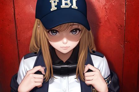 skistyle, fbi cap, fbi, 1girl, solo, highly detailed, masterpiece