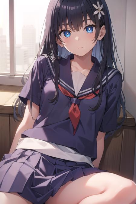 satenruiko, <lora:satenruikotest:1>, saten ruiko, black hair, blue eyes, long hair, hair ornament, flower ornament, (flat chest:1.2),
BREAK blue skirt, pleated skirt, sakugawa school uniform, school uniform, serafuku, skirt, summer uniform,
BREAK looking at viewer,
BREAK city,
BREAK <lora:GoodHands-vanilla:1>, (masterpiece:1.2), best quality, high resolution, unity 8k wallpaper, (illustration:0.8), (beautiful detailed eyes:1.6), extremely detailed face, perfect lighting, extremely detailed CG, (perfect hands, perfect anatomy),