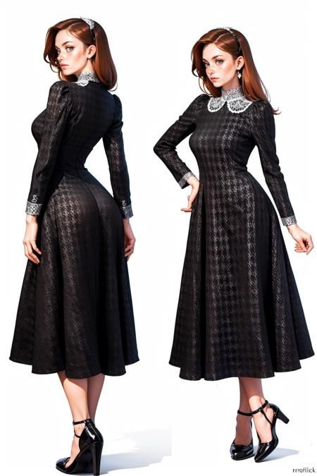 d4rkh0undst00th, long sleeves, black dress, houndstooth dress,