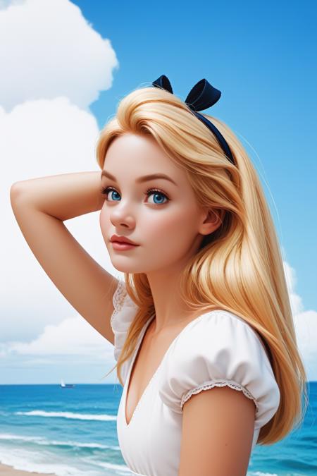 DisneyAlice, 1girl, blonde hair, blue eyes, long hair, hairband