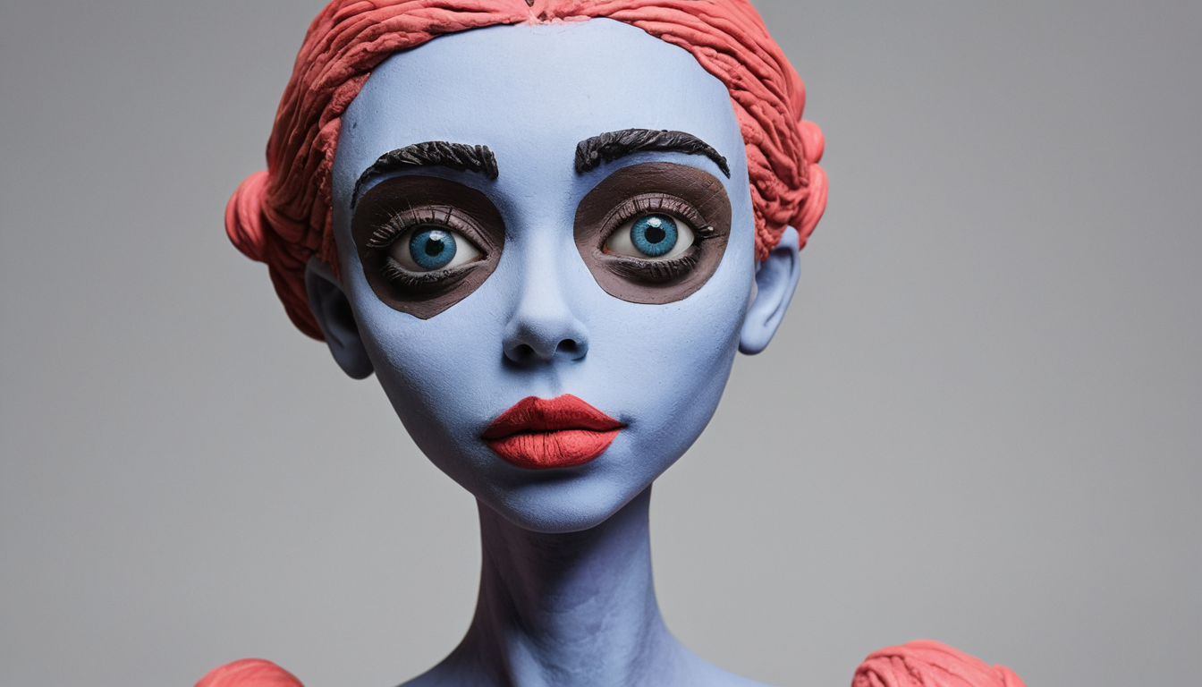 play-doh style, full body photo of a 18yo girl, heavy make up, well-litt, , model face, by tim burton,
sculpture, clay art, centered composition, Claymation