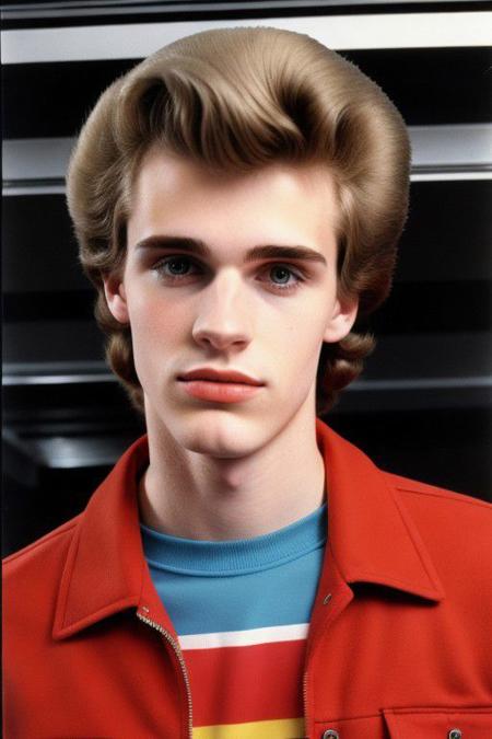 Kooky portraits of 1980 s mall male teen in retro clothing, shot on VHS