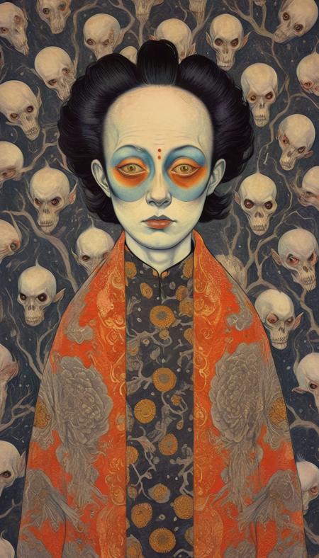by Tsutomu Nihei,(strange but extremely beautiful:1.4),(masterpiece, best quality:1.4),in the style of nicola samori,Mister Fear, <lora:add-detail-xl:1>,<lora:xl_more_art-full_v1:0.5>,<lora:NicolaSamori:0.7>,<lora:Ukiyo-e Art:0.8>,Ukiyo-e Art,<lora:Erik Madigan Heck Style:0.8>,Erik Madigan Heck Style page,<lora:Vintage_vibes:0.8>,portrait,illustration,drawing,outline,bold outline,symmetry,tattoo design,<lora:Alex Gross Style:0.8>,Alex Gross Style page ,<lora:DiTerlizziArtAIcc:0.8>, diterlizziartai