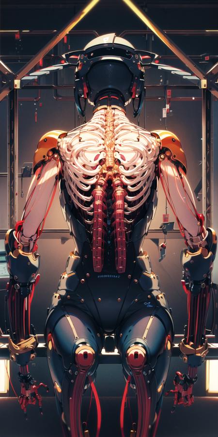 (((masterpiece))), (((best quality))), ((ultra-detailed)), (highly detailed CG illustration), ((an extremely delicate and beautiful)),(cute delicate face),cinematic light,((1mechanical girl)),solo,full body,(machine made joints:1.4),((machanical limbs)),(blood vessels connected to tubes),((mechanical vertebra attaching to back)),((mechanical cervial attaching to neck)),((sitting)),expressionless,(wires and cables attaching to head and body:1.5),(character focus),science fiction