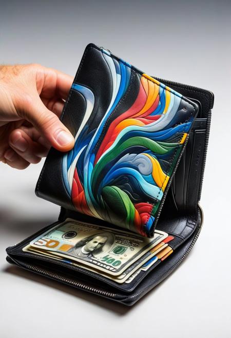 first person view of a wallet being opened, <lora:ral-dstgrtptrn-sdxl:1> made out of ral-dstgrtptrn