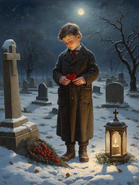 oil painting , The first snow covers the grave, masterpiece, high detail, 8k, intricate, detailed, high resolution, high res, ultra high quality,  oil painting, <lora:add-detail-xl:1.8>
