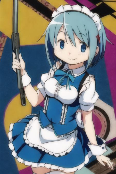 ((maid_headdress)),smile,(maid,skirt), 1girl, solo, smile, short_hair, blue_eyes, blue_hair