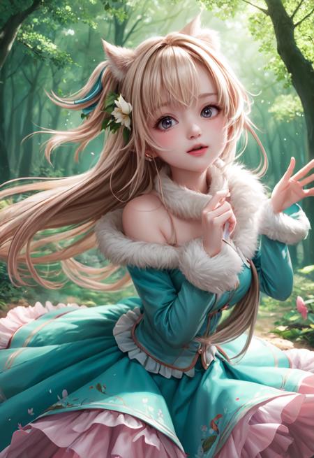 girl in a forest with floating flowers, river, puffy, puffy cheeks, cute, 
vibrant colors, colorful art style, 
soft lighting, soft shadows, detailed textures, dynamic lighting, 
nice hands, perfect hands, 
<lyco:GoodHands-beta2:1.0> 
<lora:add_detail:1>