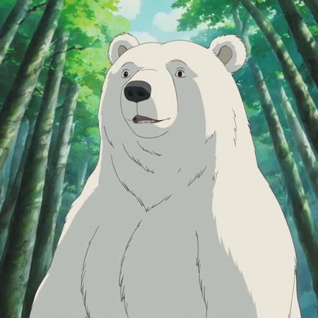 A white bear, humanoide,
, StdGBRedmAF, Studio Ghibli, <lora:StdGBRedmAFPashDebiCOMTE:1>