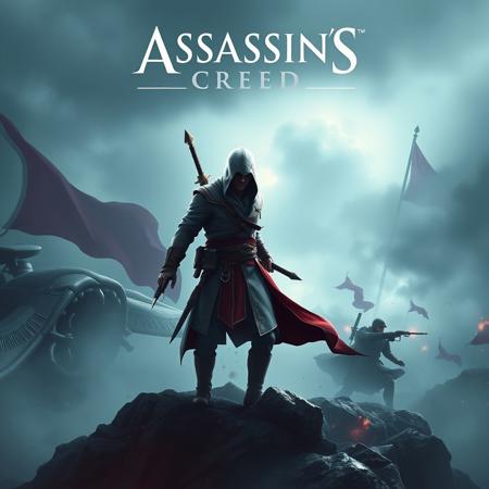 Me puedes hacer una imagen de un nuevo juego de Assassin's creed, ambientado en la segunda guerra mundial (sería la imagen de la portada del juego)