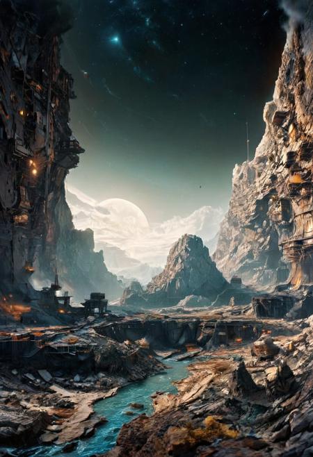 space fortress orbiting an asteroid belt