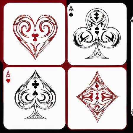 a set of poker symbols, a spade, a heart, a club, a diamond, (white background:1.5), detailed, cat theme, masterpiece, best quality <lora:poker_symbol:1.0>