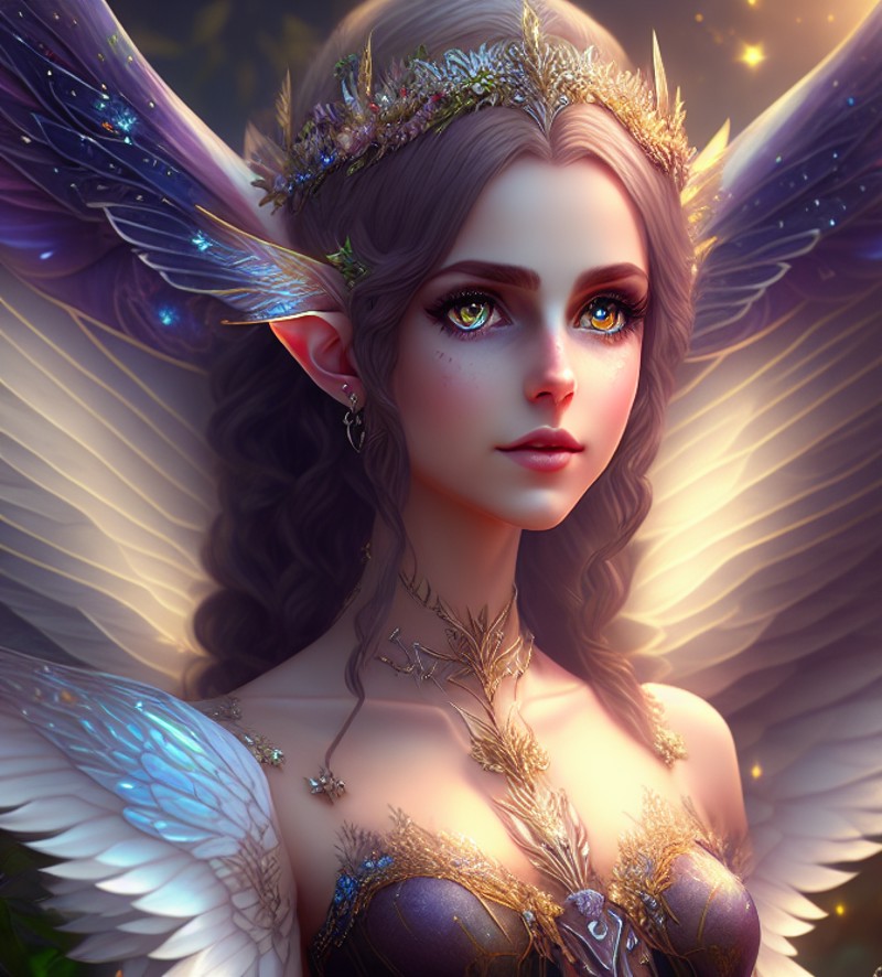 fabulously beautiful fairy elf, luminous wings, cute, 8k, ((masterpiece)), (best quality), (detailed), Beautiful, big, lov...