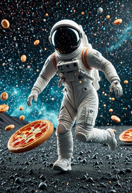 8k, Tilt shift photography style, a lowpoly astronaut, mirror visor, running gracefully, ( Unmanned:1.2), in bioluminescent pizzasdx planet, nebula background,