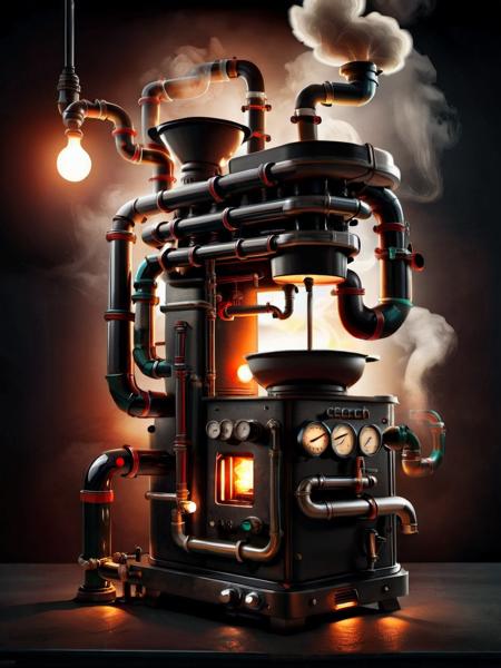 <lora:TechPunkAI:.7> (ManyPipesAI:1.2) ,CoalPunkAI  coffee machine  (Highly detailed, amazing retro-futuristic setting), (Shiny Impressive lighting), (Ultra Realistic, High quality, Highly detailed, Sharp focus, 8K UHD, Art photography), (trending on artstation)