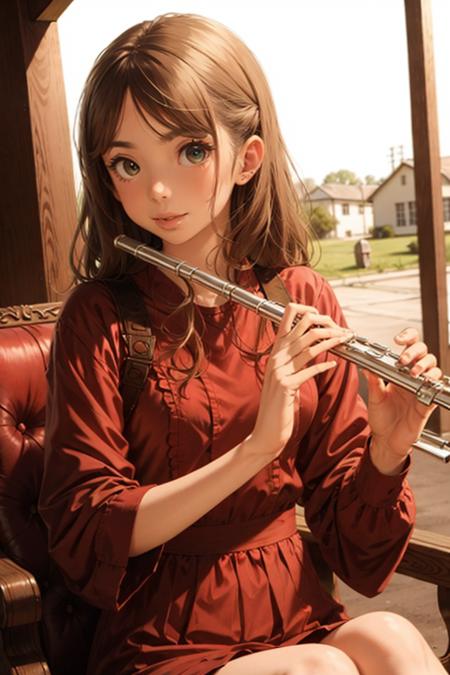 1girl, playing flute, flute, masterpiece, best quality, 8k, outdoor, 
 <lora:brass_flute:0.67>