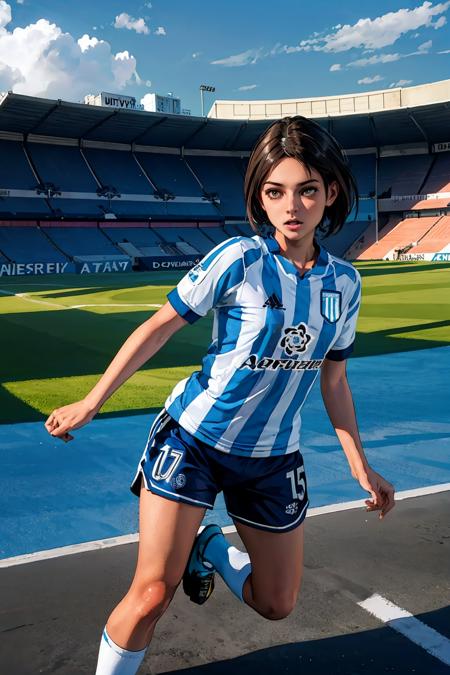 (extremely detailed CG unity 8k wallpaper), (best quality), (ultra-detailed), (best illustration), 1girl, Jill Valentine, detailed soccer stadium, outdoors, beautiful sunlight,  racingfutclub, soccer uniform, shorts, socks, soccer, (striped uniform), short hair <lora:sxz-jill-valentine-v2:0.55>, zotovalentine <lyco:racingfutclub-10 (1):0.3>, full body