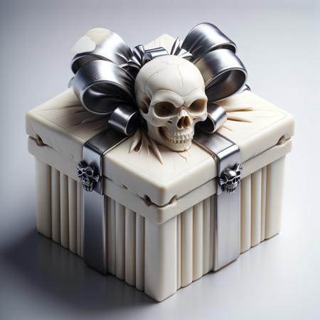 instant present, white bone skull box, anodized steel bow