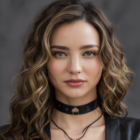 Professional portrait photograph of a woman with wavy long hair with a thin leather choker around her neck and has (glossy lips), Nikon Z9, looking at the camera, realistic matte skin, (highly detailed), ((skin texture)), (sharp focus), high-res