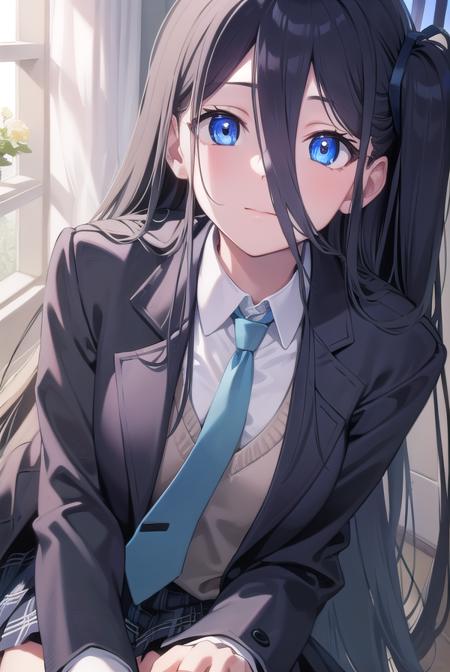 bluearchivearis, <lyco:bluearchivearis-lyco-nochekaiser:1>, 
aris, black hair, blue eyes, hair between eyes, halo, long hair, one side up, hair ribbon, (flat chest:1.2),
BREAK necktie, blue necktie, jacket, skirt, school uniform, white shirt, collared shirt, black skirt, white jacket, long sleeves,
BREAK looking at viewer, 
BREAK indoors, classroom,
BREAK <lyco:GoodHands-beta2:1>, (masterpiece:1.2), best quality, high resolution, unity 8k wallpaper, (illustration:0.8), (beautiful detailed eyes:1.6), extremely detailed face, perfect lighting, extremely detailed CG, (perfect hands, perfect anatomy),