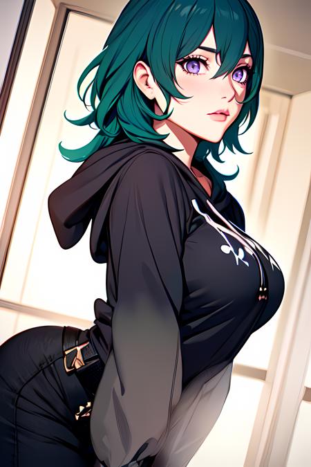 masterpiece,best quality,
1girl, medium breasts,  waist , (muscular:0.4) ,slender,
<lora:Character_ort_byleth_fe3h_v0.8:0.7>
byleth,
deep green hair, amethyst eyes
<lora:Cloth_ort_fashion_v0.1:0.4>
fashon2312, oversized hoodie, down hood, 
below shot, low angle shot,
<lora:Style_hews_style:0.4>hews style <lora:Style_cutesexyrobutts_v2:0.>CSR STYLE
<lora:Style_puuzaki-puuna-lora-v1:0.><lora:Style_anmnr01AOM3A1:0.>
<lora:Concept_Round_Breasts_V7:0.2>ROUND BREASTS, medium  BREASTS