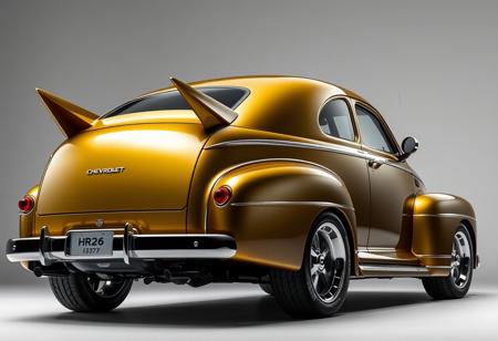 hyperrealistic, hypermaximalist, absurdres, detailfetishist, 2026 HHR has been heavily styled after the 1942 Chevrolet Fleetline Special Deluxe Coupe in an attempt to attract people who don't usually buy new cars, the fenders rise up on ether side of the hood like wings with a sharp tail setting the car apart stylistically from the modern market looking futuristic by incorporation forgotten elements of classic design, this throwback to the 1942 Chevrolet Fleetline Special Deluxe Coupe is sure to impress modern tech enthusiasts and classical car fanatics alike
