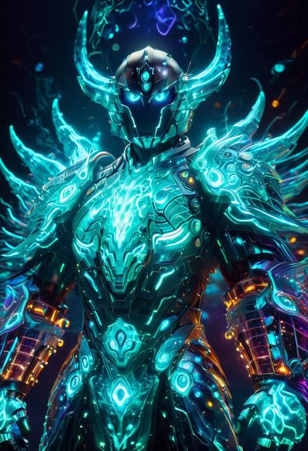 The RGB Kingdom, Masterpiece, best quality, amazing quality, absurd, latest, volumetric lighting, UHD, SFW, vibrant colors, neon, vivid colors, magical fantasy Living Armor, spirit, colored skin, teal skin, glowing teal eyes, transparent body, oversized armor, helmet, magic, adorned with swirling colors,, exquisite detail, digital art, humorous, realistic, highly detail, beautiful, surreal, dramatic, galaxy fantasy colors, glowneon, glowing, sparks, lightning