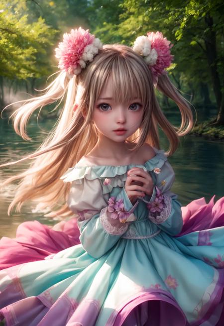 girl in a forest with floating flowers, river, puffy, puffy cheeks, cute,
vibrant colors, colorful art style, 
soft lighting, soft shadows, detailed textures, dynamic lighting,  
nice hands, perfect hands, 
<lyco:GoodHands-beta2:1.0> 
<lora:add_detail:1>