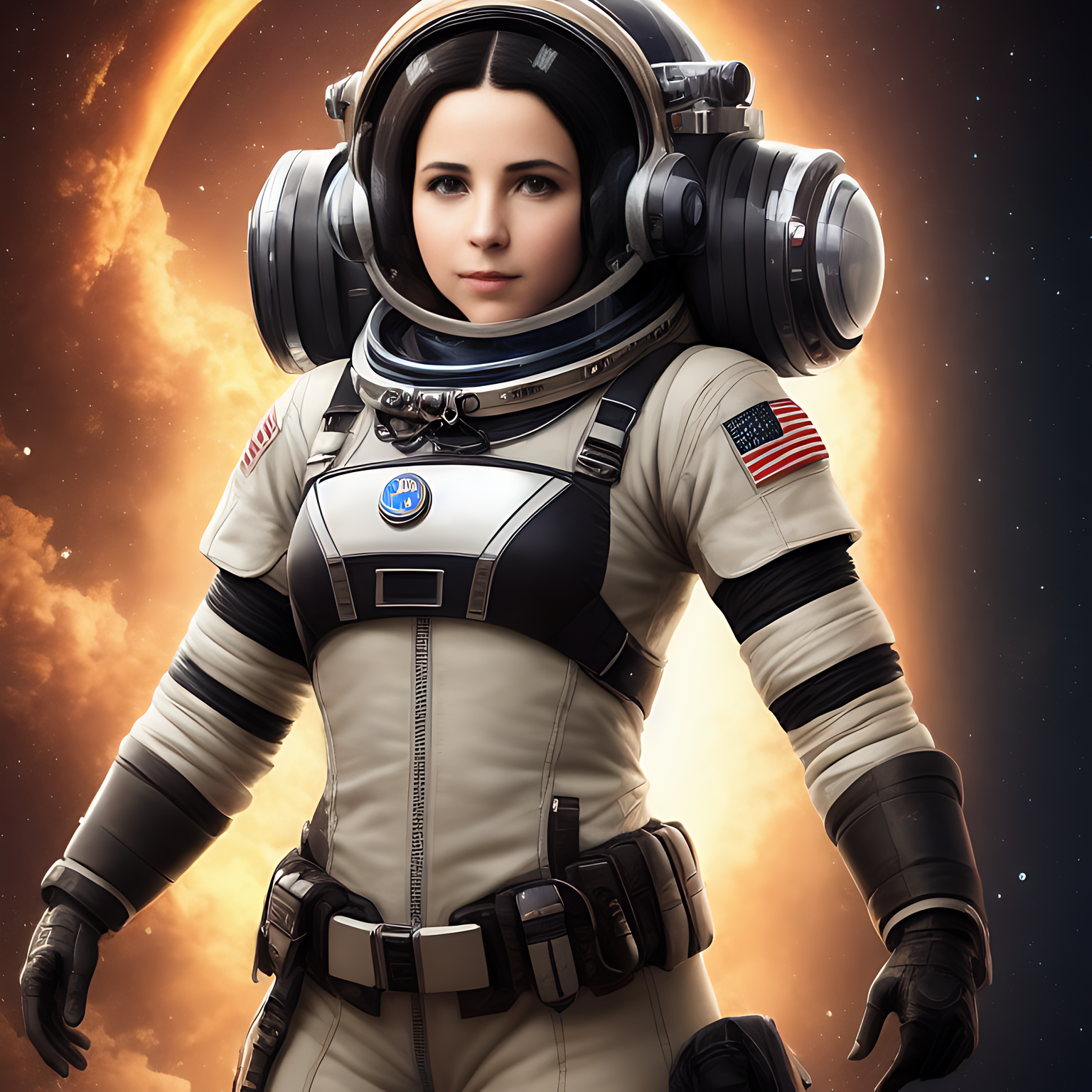 a photo of character of a midle aged (((female))) roman Astronaut, award winning image, highly detailed, 16k, video game c...