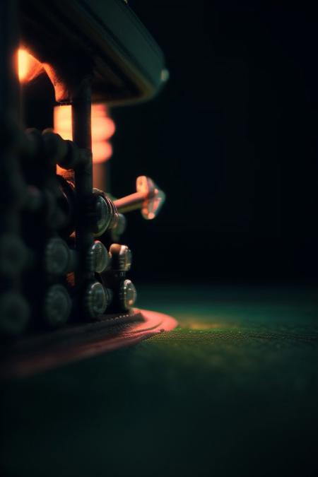 Generate a surreal image of an abstract and mechanical garden, where metallic flowers adorned with gears serve as petals and robotic vines climb imaginary structures.
Ultra High Definition, Impeccable Detail, Premier Quality, Best-in-class, (Photorealistic), (Lifelike), Top quality, score_9, score_8_up, score_7_up, score_6_up, score_5_up, score_4_up,  perfect shadows, perfect lighting, night, backlighting, Cinematic, dark moody lighting, film grain, mysterious atmosphere, storytelling,