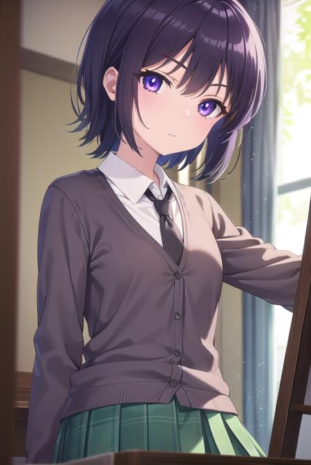 yozoramikazuki, <lora:yozora mikazuki s2-lora-nochekaiser:1>,
yozora mikazuki, short hair, black hair, (purple eyes:1.1), angry, frown,
BREAK shirt, school uniform, necktie, cardigan, black necktie, skirt, green skirt, pleated skirt,
BREAK indoors, classroom,
BREAK looking at viewer, (cowboy shot:1.5),
BREAK <lyco:GoodHands-beta2:1>, (masterpiece:1.2), best quality, high resolution, unity 8k wallpaper, (illustration:0.8), (beautiful detailed eyes:1.6), extremely detailed face, perfect lighting, extremely detailed CG, (perfect hands, perfect anatomy),