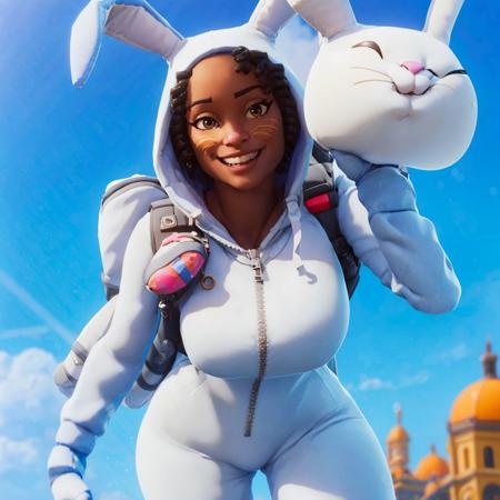 a woman flying with a paraglider, (full body) <lora:Bunny BrawlerLunaLoRA:1> luna, dressed, bunny, with, ears, and, mask, big smile, beautiful eyes, beautiful girl, high detail skin, high detail eyes, high detail hair, highres, ultra detailed, horny smile, Highly detailed,masterpiece, best quality