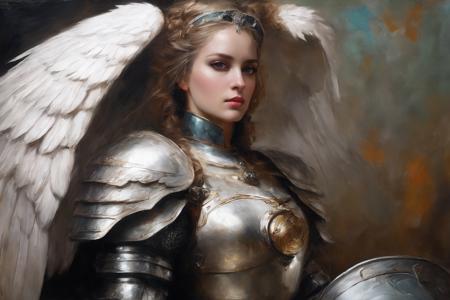 ((Masterpiece, best quality)),beautiful colors, sharp contrast,oil painting, vintage,crackled paint,
walkure, portrait of a  woman ,wearing walkure,wings,armor,helmet,painted in walkure style
 <lora:edgWalkureXL:0.7>