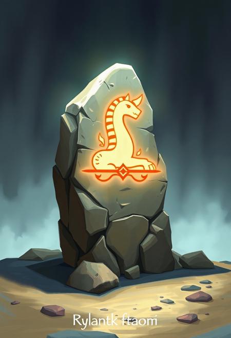 A Menhir, an Erect stone of ancient, roughly cut, magical, with magic glyph in the shape of a sphinx, glowing strongly of a white light, environment concept art style, hand painted.