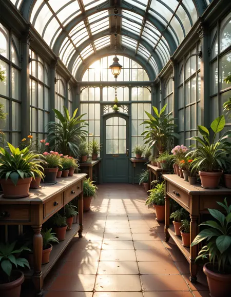 Victorian-style glass greenhouse pony