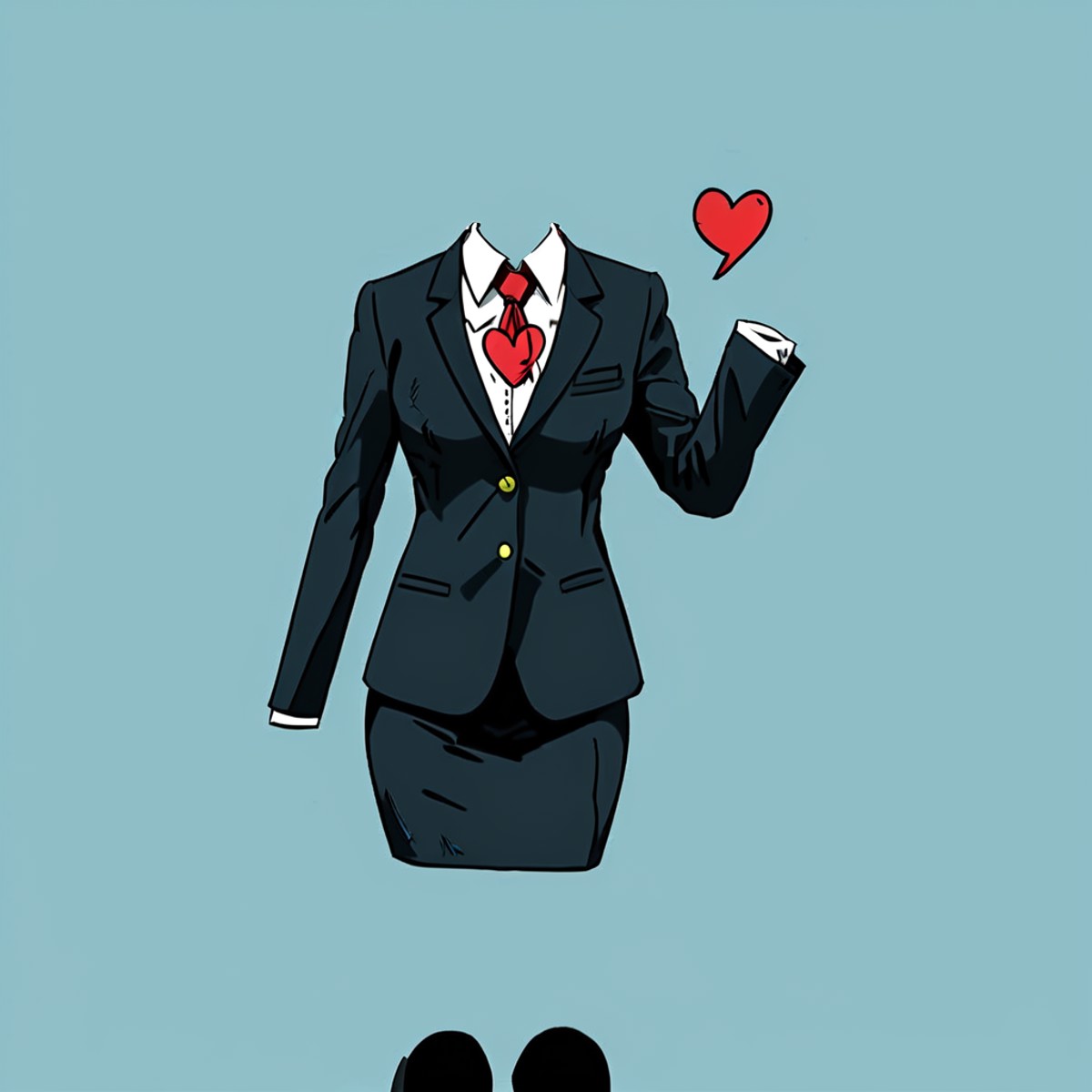 invisible person, woman in office suit, <lora:xl_Invisible person:1>, spoken heart