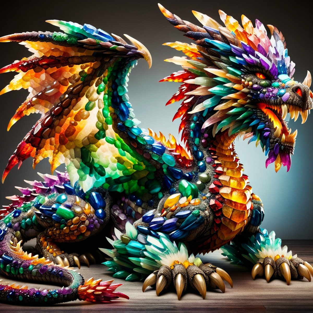 Colorful Dragon Statue with Glass and Jewels Decoration