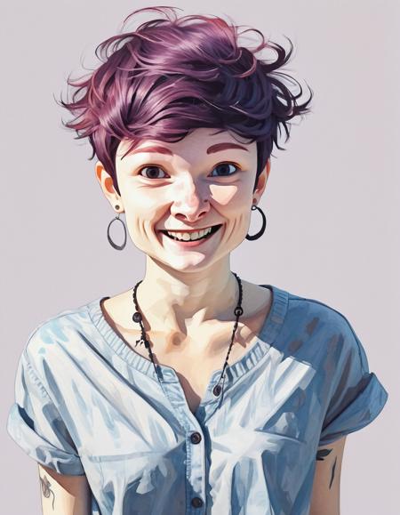 portrait of a young woman in boho magician style, wavy messy short hair with painted streak, pixie haircut, funky earrings, top hat, low key, (Illustration:0.5), Cel Shading