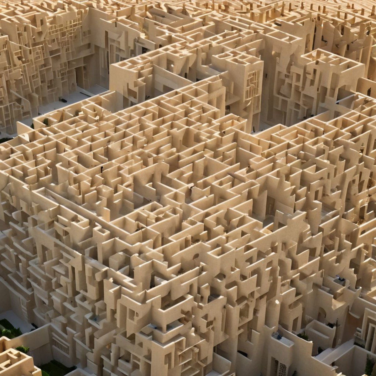 (a perfect cube:1.5), A labyrinth built by high walls, It is composed of many units and small mazes, looks like  geometric...