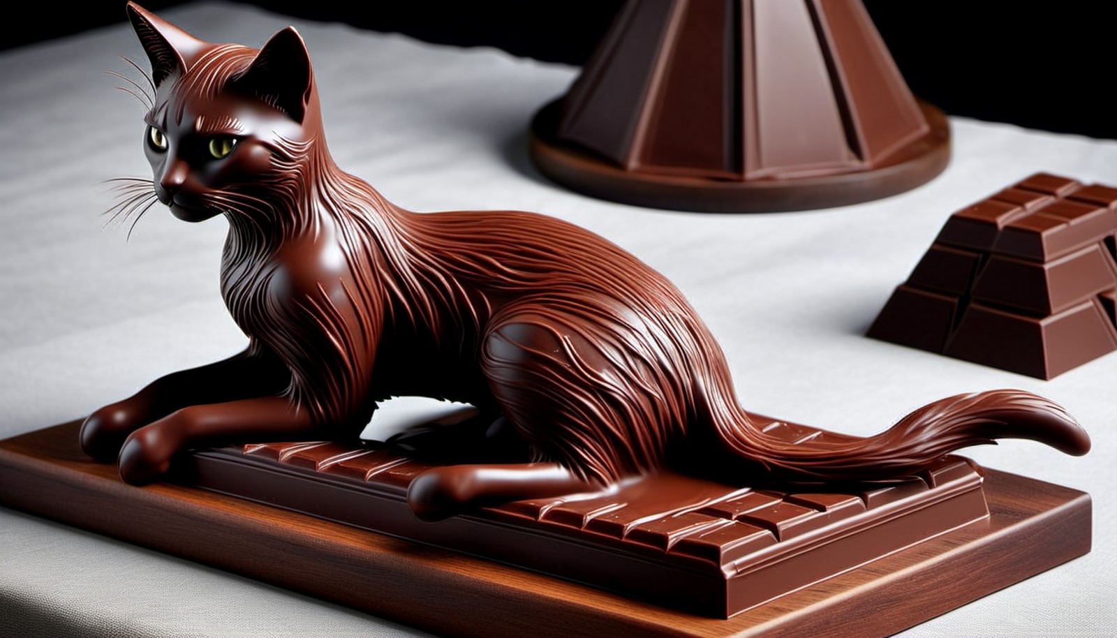 ChocolateRay, "The fog comes on little cat feet.", it is wearing a made entirely of chocolate, its made entirely of chocol...