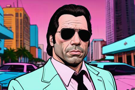 john travolta as a character in GTAV, vice city, neon, pastel, miami vice, flat colors, dutch angle, tilted angle, rockstar games, gta vice city, grand theft auto style, exaggerated, pop art style, vibrant colors,
  <lora:add-detail-xl:1> <lora:aesthetic:1>  <lora:detailed_notrigger:1> <lora:Line Art Style SDXL_LoRA_20r_20e_8i_nr32_a16_Pony Diffusion V6 XL:1>