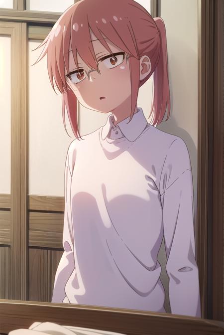 dragonkobayashi, <lora:dragon kobayashi s2-lora-nochekaiser:1>,
kobayashi, ponytail, pink hair, glasses, short hair, (brown eyes:1.5),
BREAK shirt, long sleeves, white shirt, collared shirt, pants, sweater, brown sweater, green pants,
BREAK indoors, home,
BREAK looking at viewer, 
BREAK <lyco:GoodHands-beta2:1>, (masterpiece:1.2), best quality, high resolution, unity 8k wallpaper, (illustration:0.8), (beautiful detailed eyes:1.6), extremely detailed face, perfect lighting, extremely detailed CG, (perfect hands, perfect anatomy),