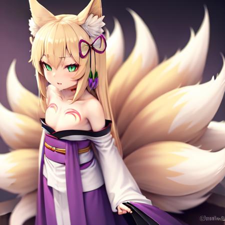 blonde catgirl whiteand purple kimono <lora:Tamamo:.5> green eyes 9tails <hypernet:sxzBloomHypernetwork_sxzBloom:.6>