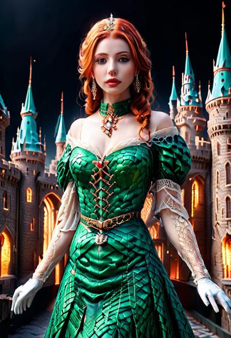 sn4ke, Realism_Quality_2xx_By_Stable_Yogi, (masterpiece), (illustration), (castle), (pale skin), (grace lady), jewelry-tiara, //ruby_deep-orange hair, long_wavy hair//, //shiny-green eyes//, nose, (shiny lip), closed mouth, (huge breasts:0.8), //gray long lace dress//, //white garter, elbow gloves, royal_cape//, looking at viewer, standing, close-up, <lora:conceptSceneryScene_v10:0.7>, add-detail-xl, <lora:add_detail:1>, coralbugXL, <lora:coralbugXL:1.4>, deepdarkocean,  censored, puffy sleeves, closed dress, beautiful high-neck top, fully dressed, <lora:NadineXL:1>, <lora:AzaleaXL2:1>, AzaleaXL2, NadineXL, bandit.