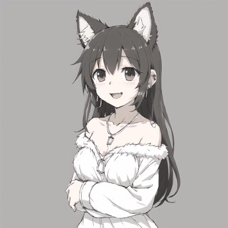 <lora:avas_jun_07-03--tsukumizu_yuu_005-095--ham_rifl_09-01:1>, 

+ +, 1girl, animal ear fluff, animal ears, animal hands, animal nose, bangs, blush, body fur, breasts, character name, claws, cleavage, collarbone, fang, female focus, fox ears, fox girl, furrification, furry, furry female, hair rings, happy, japanese text, jewelry, light blush, long hair, long sleeves, looking at viewer, medium breasts, monochrome, multiple views, necklace, off shoulder, open mouth, sidelocks, simple background, sketch, smile, snout, upper body, v-shaped eyebrows, white background, wide sleeves