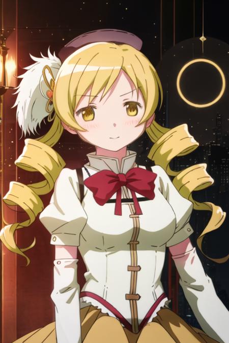 best quality, masterpiece, highres, solo, {tomoe_mami_puellamagimadokamagica:1.15}, blonde_hair, drill_hair, twin_drills, twintails, hair_ornament, yellow_eyes, magical_girl, 2girls, blush, mitakihara_school_uniform, multiple_girls, pink_hair, school_uniform, official_style