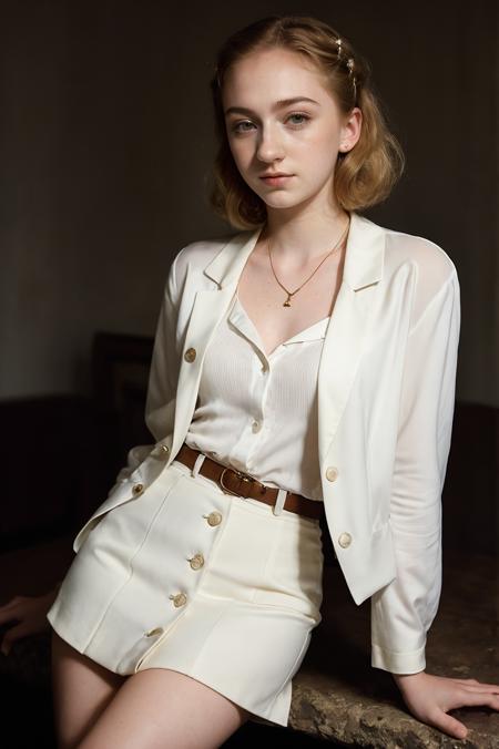 (closeup) Portrait of pretty young (18-year-old) pale milky white skin Caucasian (futurasienna5000v5) ((Crossed legs, leaning forward with a mysterious smile.:1.07)), (flat chest:1.15), outdoor, BREAK (blonde Vintage-inspired finger waves with a modern twist: Classic finger waves combined with a contemporary touch, creating a unique and stylish look that's both timeless and fresh.), no makeup, long dainty necklace, ((elegant, classy, (white oversized blazer) and Pale yellow button-up blouse with skirt)) , <lora:epi_noiseoffset2:1> BREAK (magazine cover:1.10), BREAK (masterpiece, extremely detailed skin, photorealistic, heavy shadow, dramatic and cinematic lighting, key light, fill light), sharp focus, BREAK location is (outdoor Buenos Aires, Argentina),  <lora:ClothingAdjuster3:-0.4>