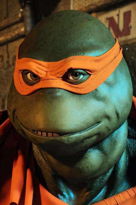 <lora:TMNTMichelangelo-11:0.8>(RAW photo, real life, absurdres, high quality, photorealistic, detailed, realistic:1.3), (solo:1.3), closeup portrait, a high resolution photo of a TMNTMichelangelo, a teenage mutant ninja turtle with an orange bandana mask with eye-holes, pipes and sewer interior and sewer water in background, cinematic, atmospheric, 8k, realistic lighting, shot by Hassleblad H6D, Zeiss, Kodachrome, nikon, 50mm 1.2 lens, Octane Render, ultra realistic, realistic lighting, photorealistic, photorealism, photoreal, unreal engine 5, Adobe After FX, highly detailed, intricate detail