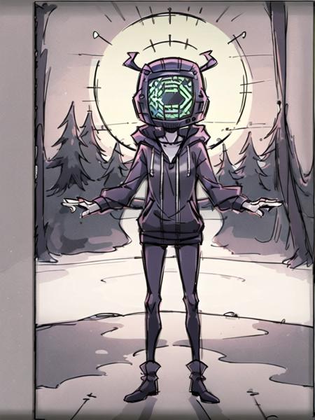 (codebullet:1.2), (codebullet hoodie:1.2), (hoodie:1.2), 1man, 
Highly detailed RAW color Photo, Full Body, helmet,
(Don't Starve style:1.3), masterpiece, best quality, ultra-detailed, illustration, 
sunset,
<lora:Codebullet:0.75>
<lora:style1_5dontStarveStyle_dontStarveV10:0.7>